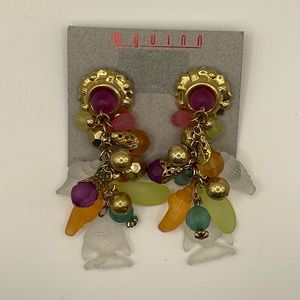 Gold Fish and Shell Pierced Earrings.